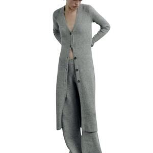Zara Long Ribbed Knit Cardigan Sweater Duster in Gray Size Small